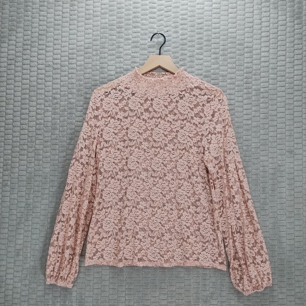 Allegra K Pink Sheer Lace Top-Sz M